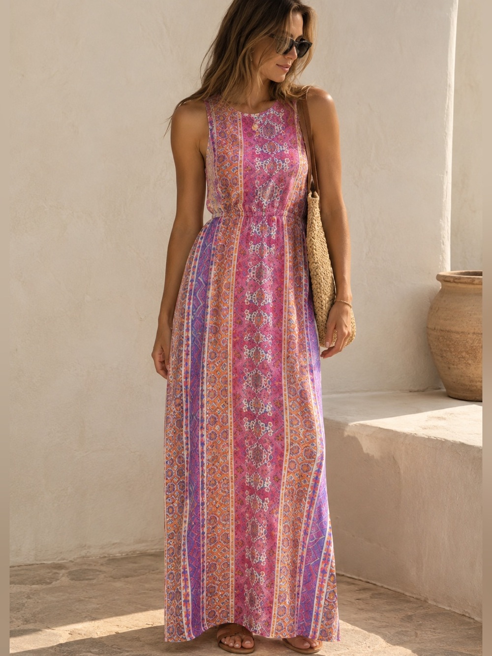 MINKPINK Pink & Purple Mosaic Print Maxi Dress